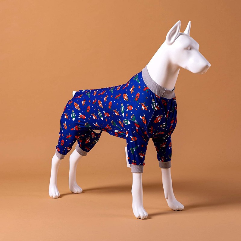 LovinPet Big Dog Pajamas – Lightweight Full-Body Recovery Suit (Rocket Ship Print)